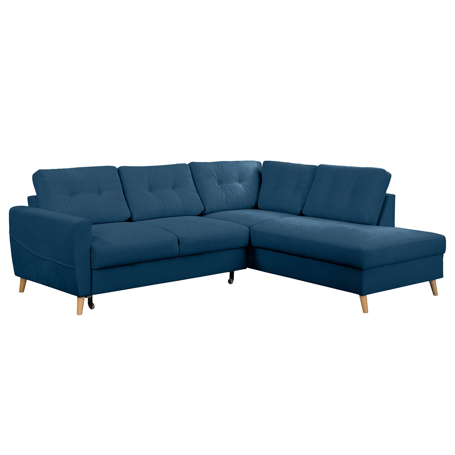 ECKSOFA mit Ottomane - Blau/Braun, Holz/Textil (230/200cm) - home24