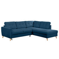 ECKSOFA mit Ottomane - Blau/Braun, Holz/Textil (230/200cm) - home24