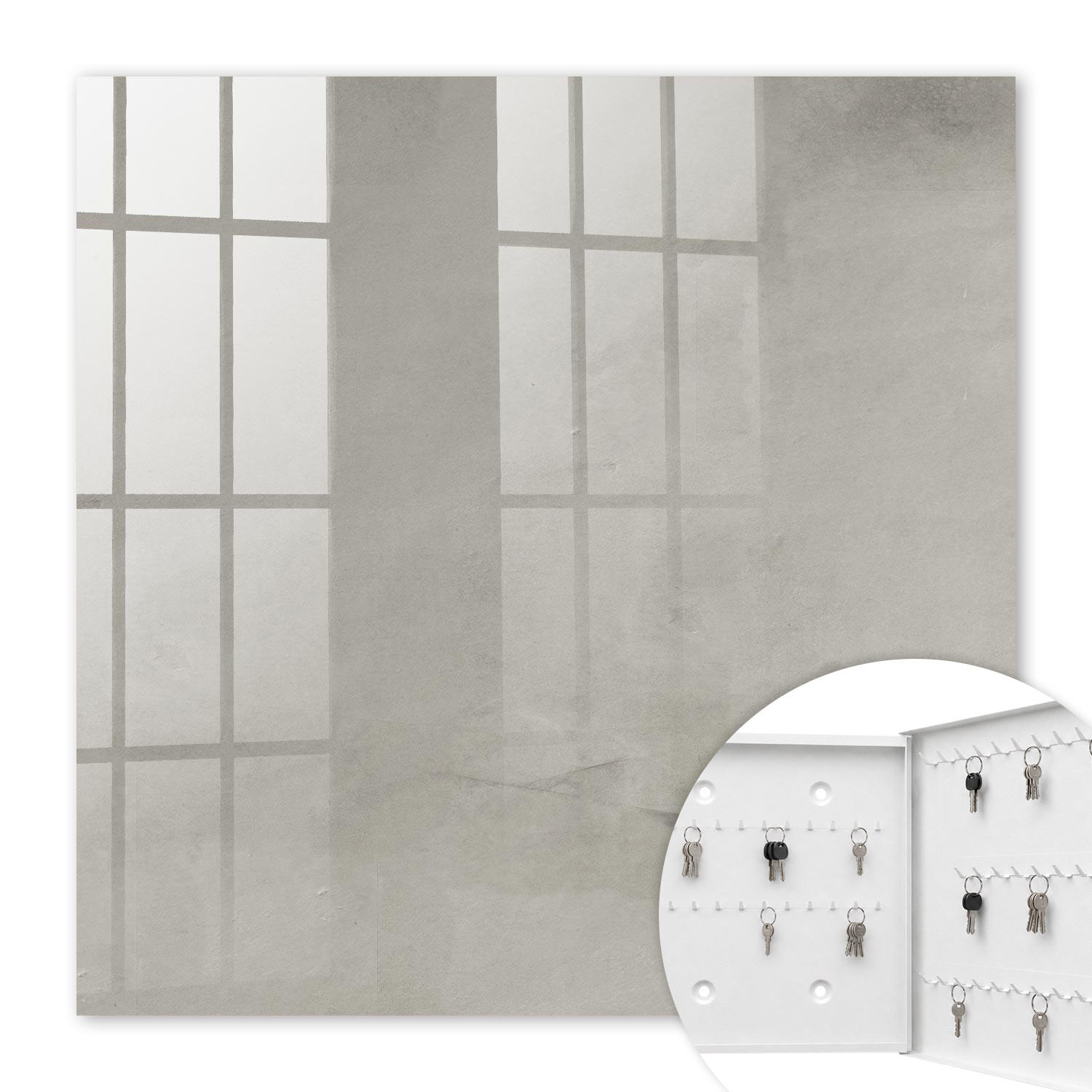 SCHLÜSSELBOX Weiß 30x30 cm – Türöffnung nach rechts - Graue Textur - Grau, Metall (30/30/5cm) - TULUP
