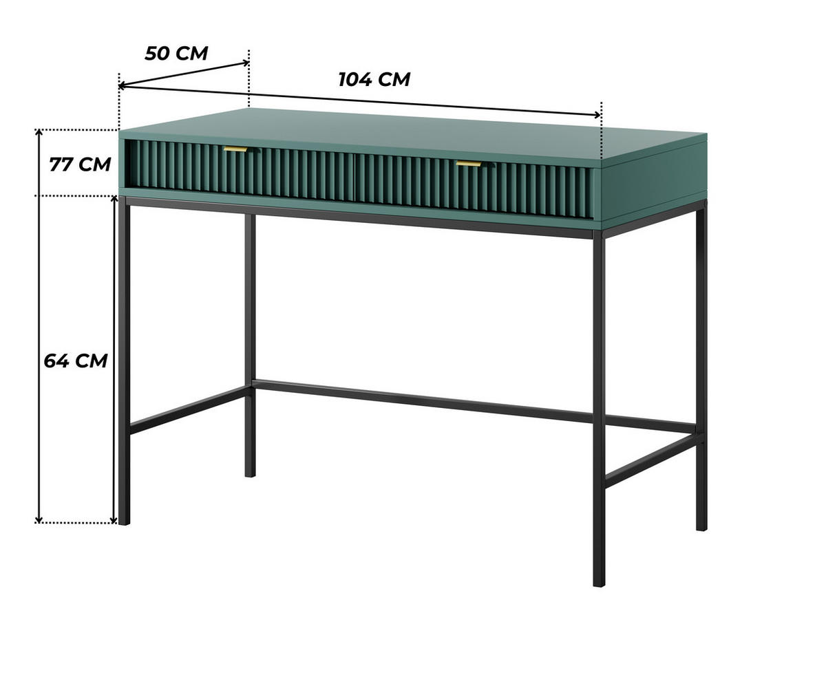 GRÜNER Moderner Geriffelter Konsolentisch KIOTO T2SZ (Schwarzes Gestell, Vollauszug) - Schwarz/Grün, Holzwerkstoff/Metall (50/104/77cm) - Ravio