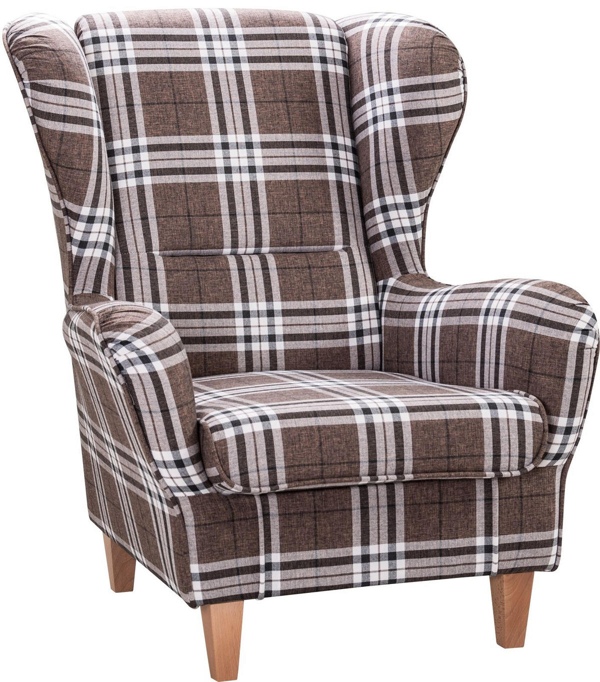 OHRENSESSEL Sofia Relaxsessel mit Hocker | Design Oxford - Braun/Weiß, Textil (92/68/95cm) - Supellex
