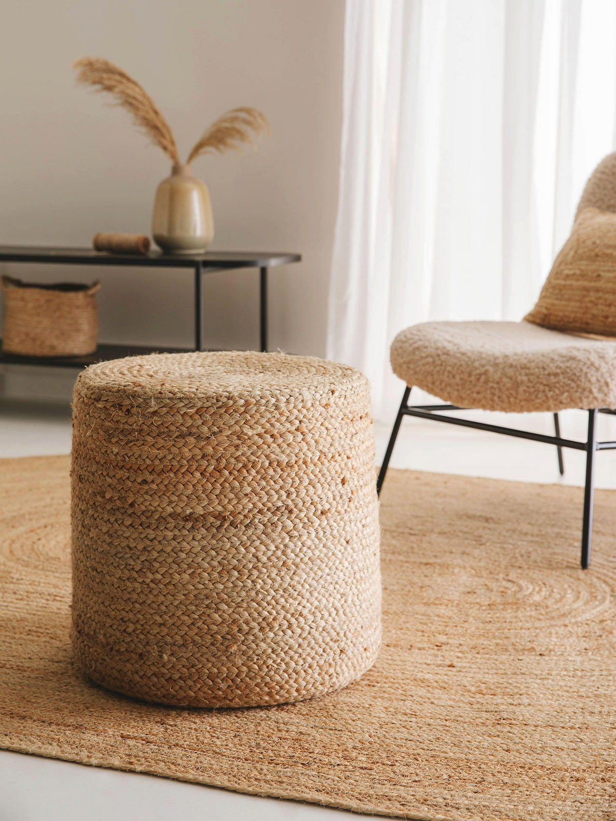 JUTE-POUF handgefertigt Jutta Hellbraun 40x40x40 cm - Hellbraun, Textil (40/40/40cm) - benuta Pure