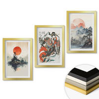 WANDBILDER 3er Set - 20x30 cm Goldrahmen - Asiatische Japandi-Malereien - Goldfarben, Kunststoff (20/30cm) - ArtPrintCave