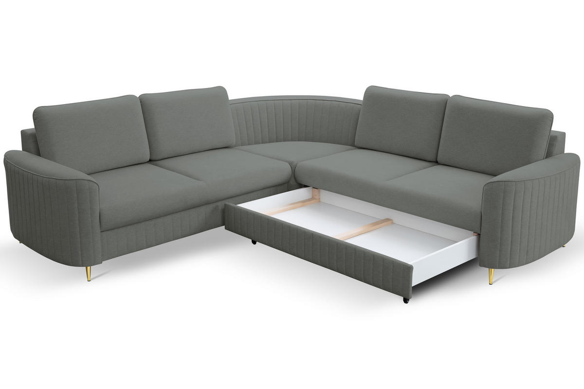 ECKSOFA LAREN, modernes Schlafsofa mit Stauraum, Plastikfüße, L-förmig, lose Rückenkissen freistehend, RECHTS 252x251x85 cm Dark grey - Dunkelgrau, Holz/Textil (252/251cm) - DomoHome