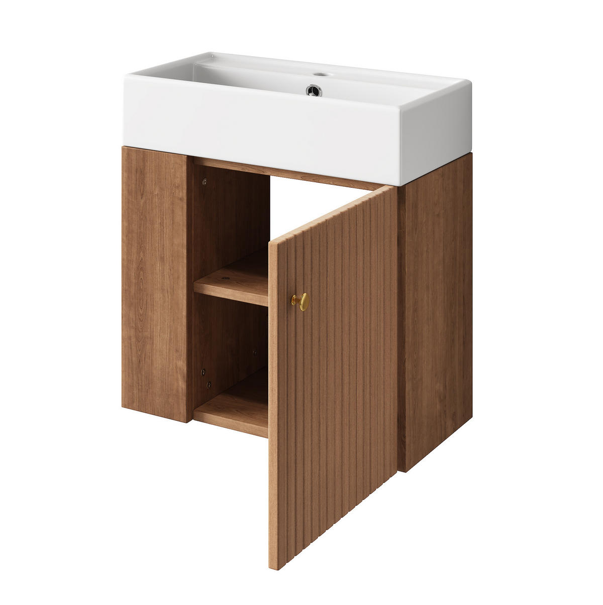 WASCHTISCHKOMBI 55 cm in Braun mit Keramikbecken und Seitenablagen - Braun, Holzwerkstoff (55/66.5/31cm) - Flora Grace