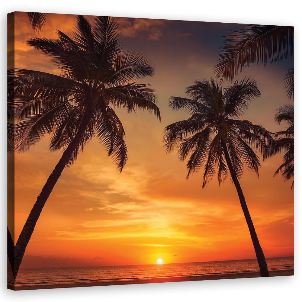 WANDBILD meer tropische palmen - Orange, Textil (50/50cm) - Feeby