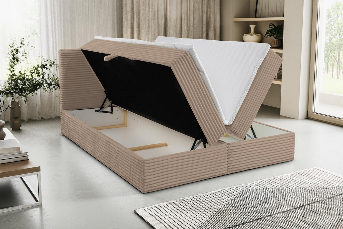 BOXBETT TILLY mit zwei Bettkästen H2/H3 Matratze und Topper 160 x 200 cm - Braun, Holzwerkstoff (160/200cm) - VENASI MÖBEL