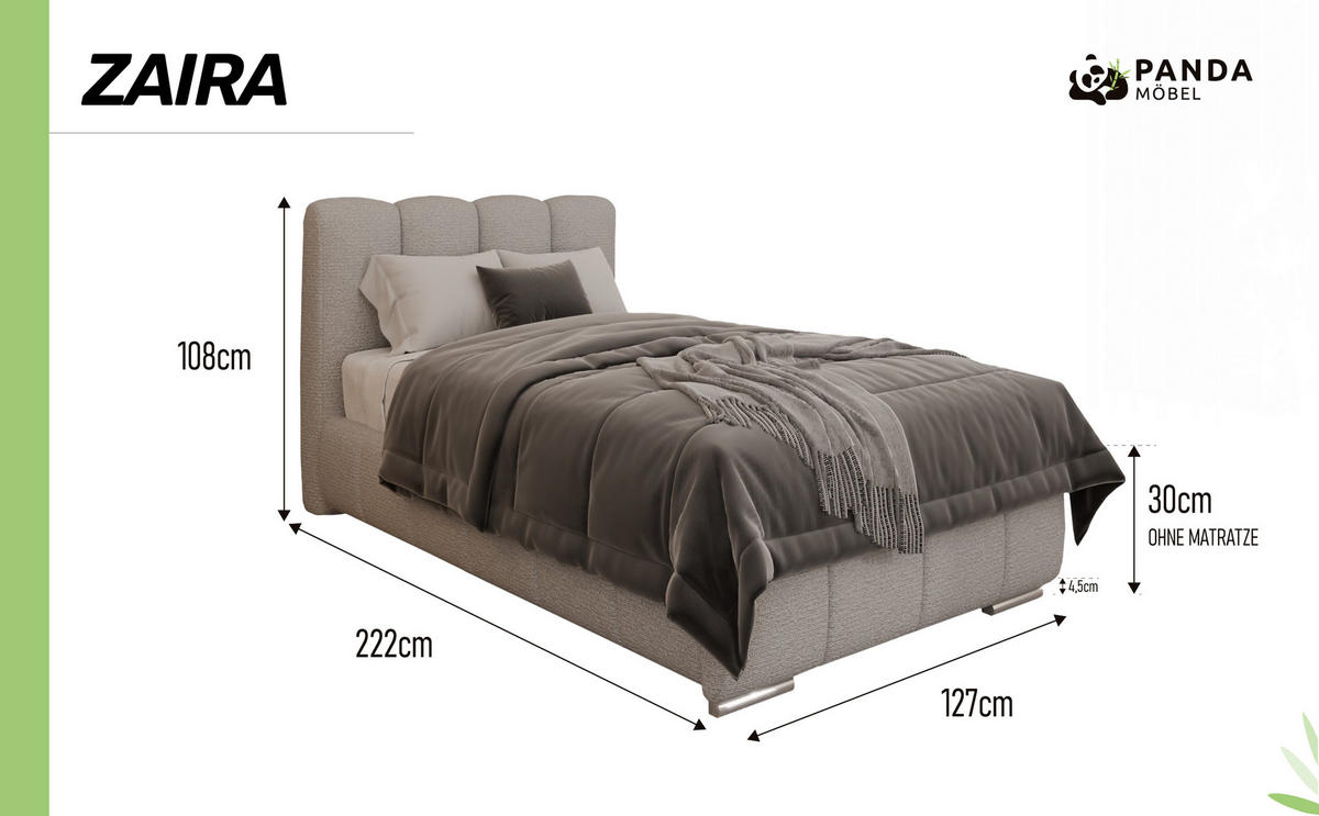 POLSTERBETT Zaira 100x200cm – Elegantes Polsterbett für modernen Wohnstil , ohne matratze, Sandfarben - Sandfarben, Holz - Panda Möbel