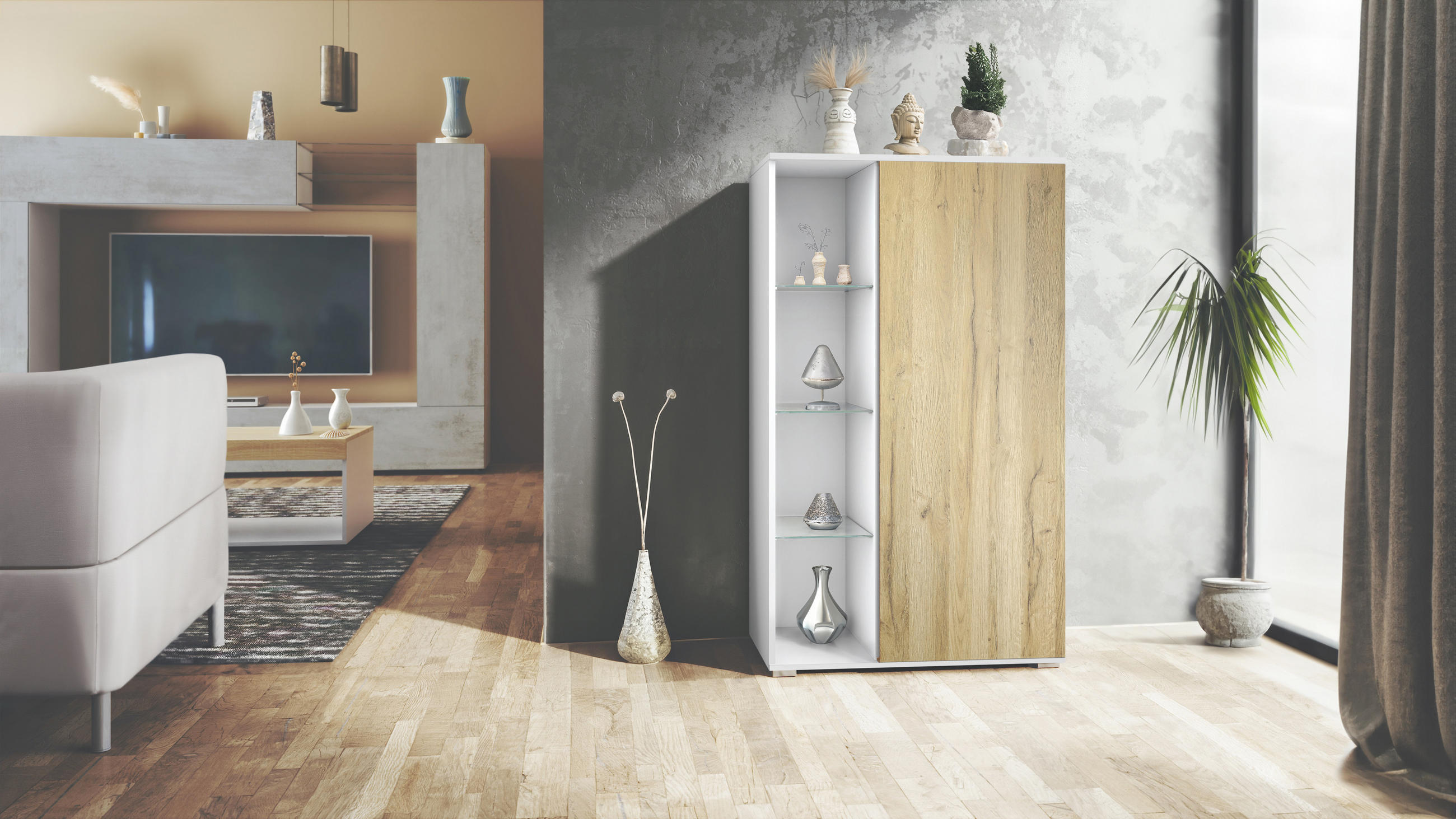 VITRINE Davos Eiche Natur - Eichefarben, Holzwerkstoff (71.5/134/35cm) - Vladon