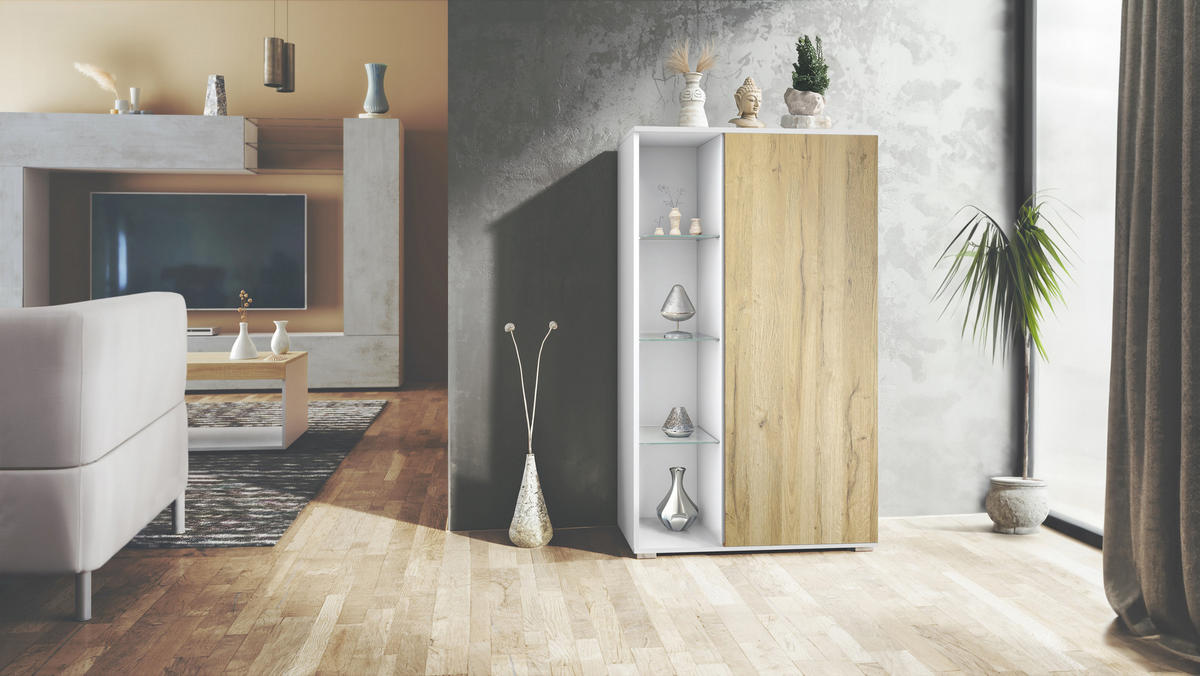 VITRINE Davos Eiche Natur - Eichefarben, Holzwerkstoff (71.5/134/35cm) - Vladon