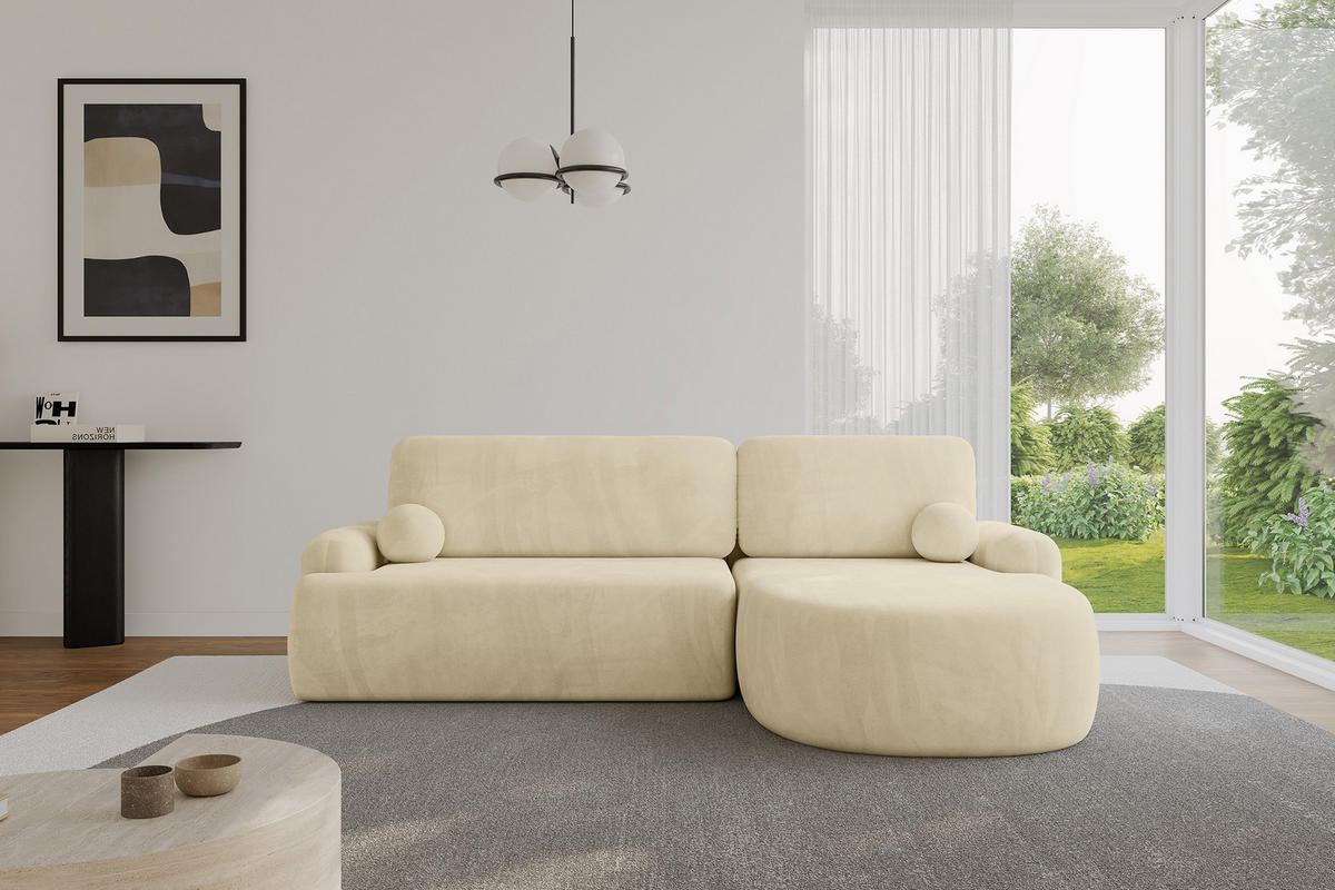 ECKSOFA mit Schlaffunktion und Bettkasten LIRA-L - 264x172x89 Beige - Beige, Holzwerkstoff/Textil (172/264cm) - ALTDECOR