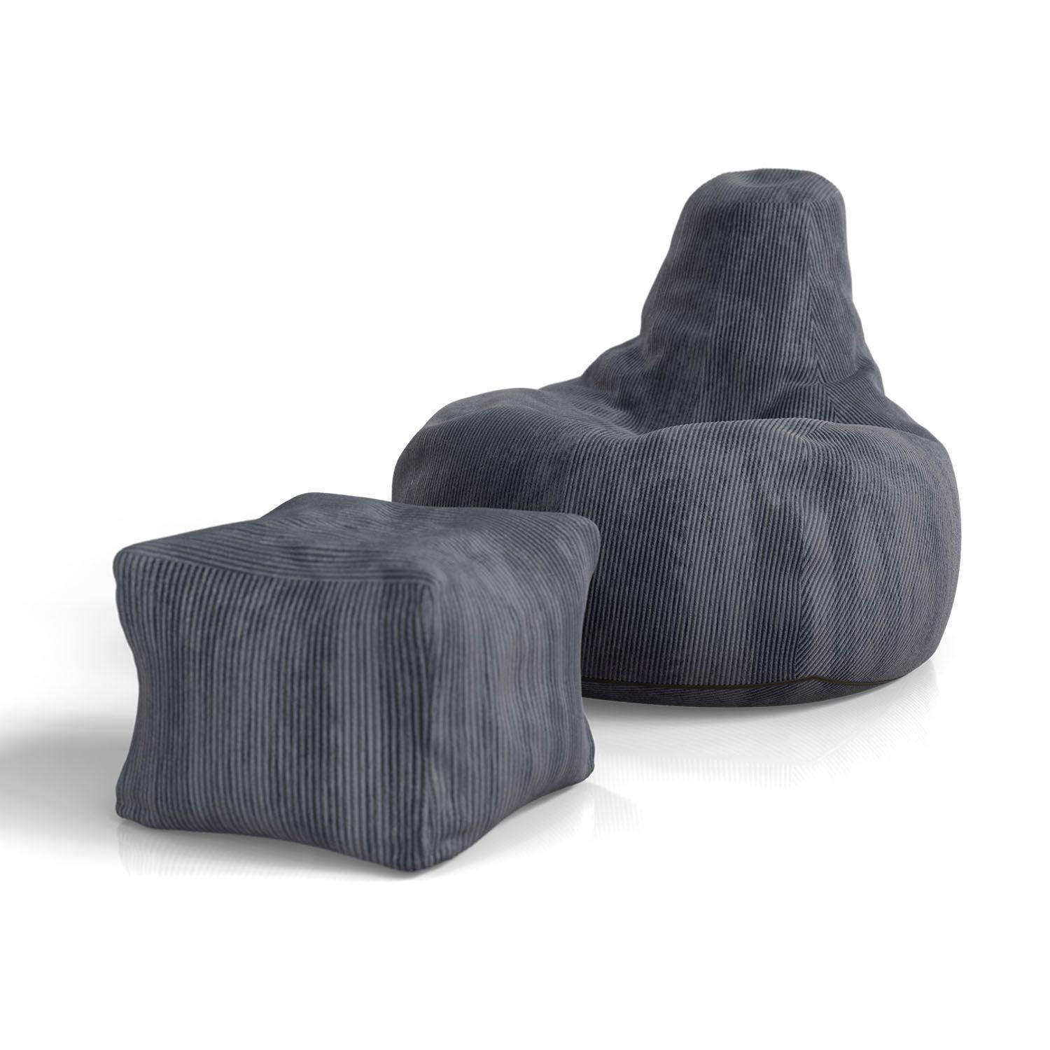 SITZSACK Chillex mit Hocker L Cord dunkelgrau - Dunkelgrau, Textil (75/84/79cm) - Juskys