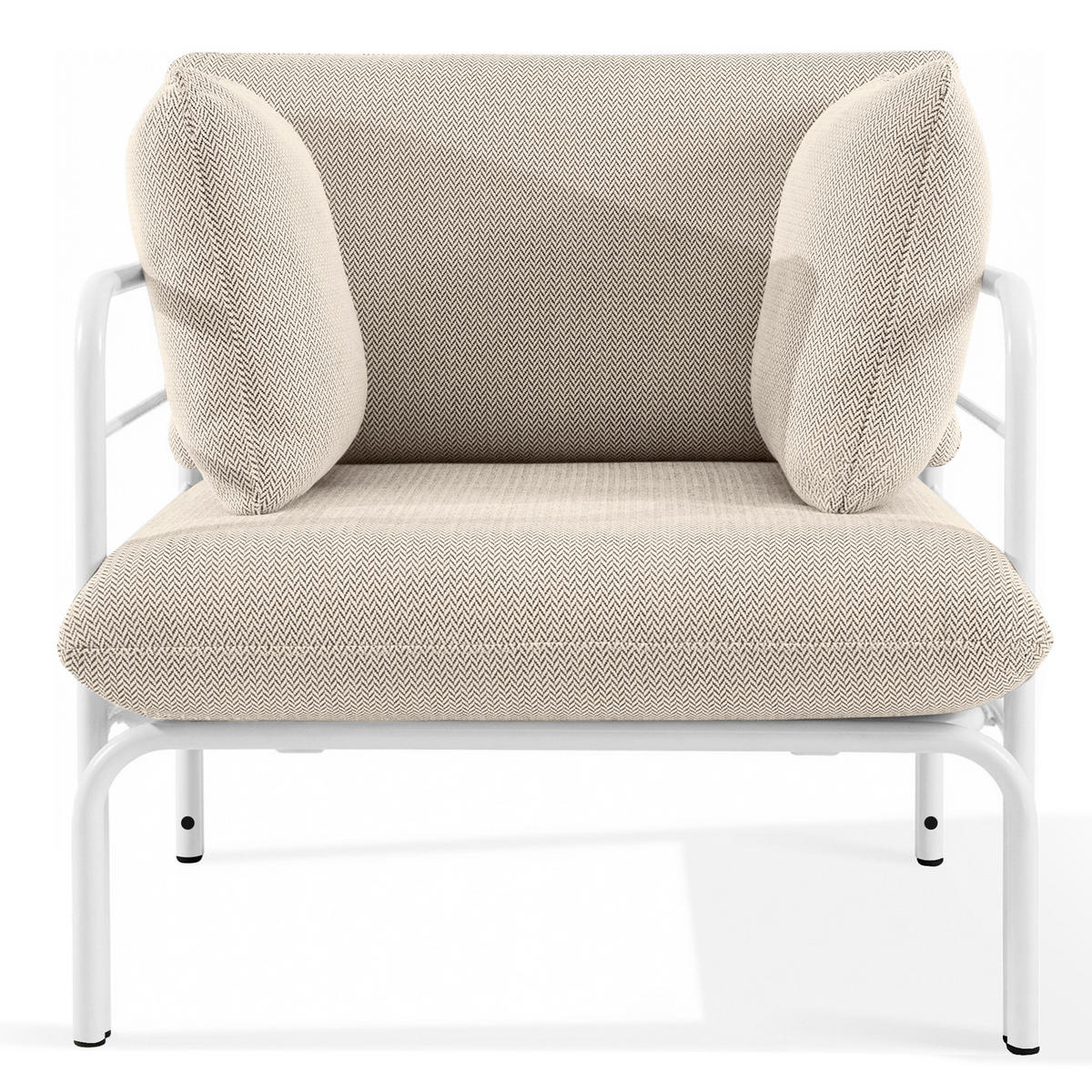 GARTENMÖBELSET RAMBE 4-tlg. 1x Tisch 2x Sessel 1x Sofa 3-Sitzer, mit Auflage, Stahlrahmen, LOFT-STIL, Weiß - Beige/Weiß, Glas/Textil - KONSIMO®