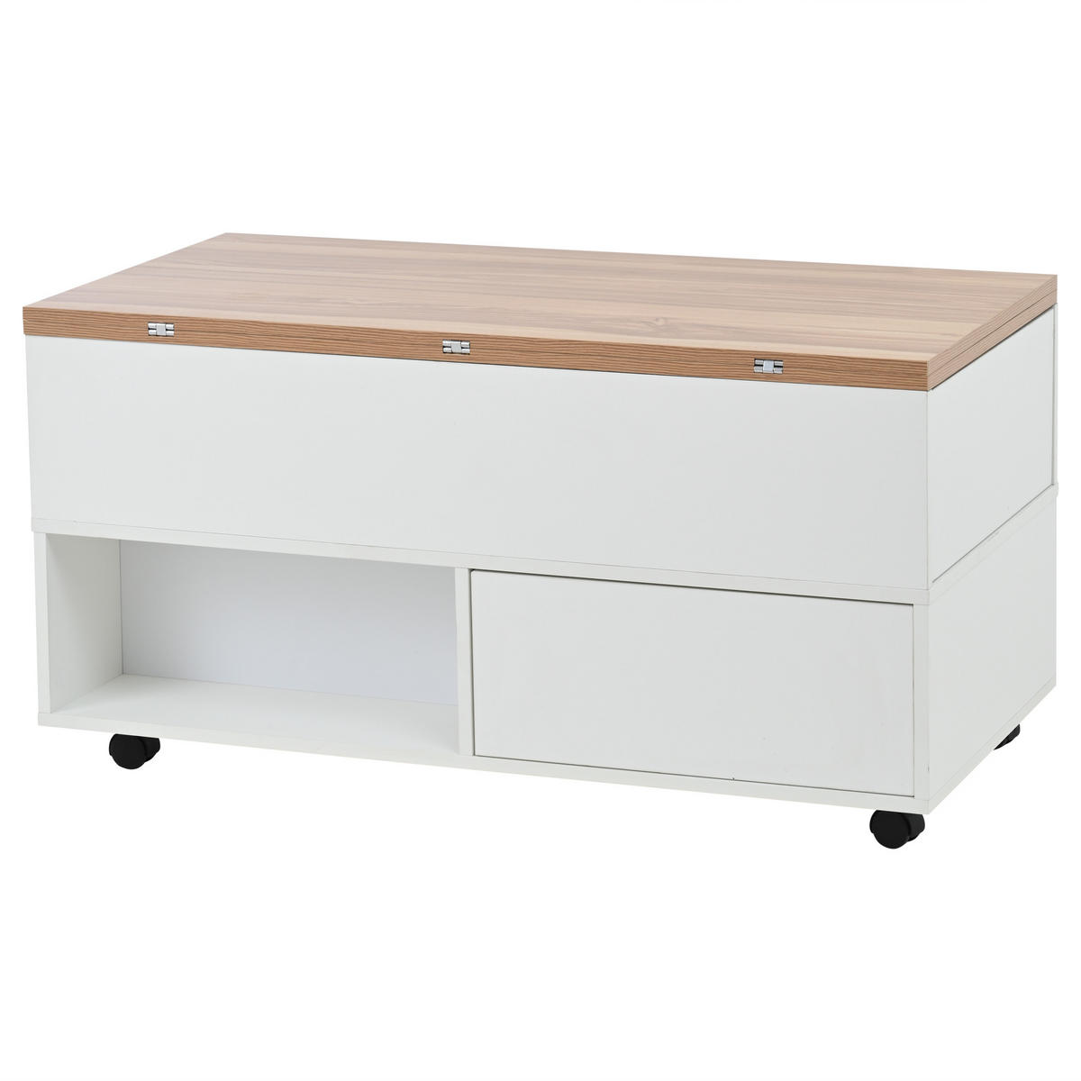 COUCHTISCH ausziehbar mit Rollen Weiß Holz 4 Schubladen Spanplatte multifunktional 100 cm modern - Schwarz/Weiß, Holzwerkstoff (100/50/52cm) - EVRYAE