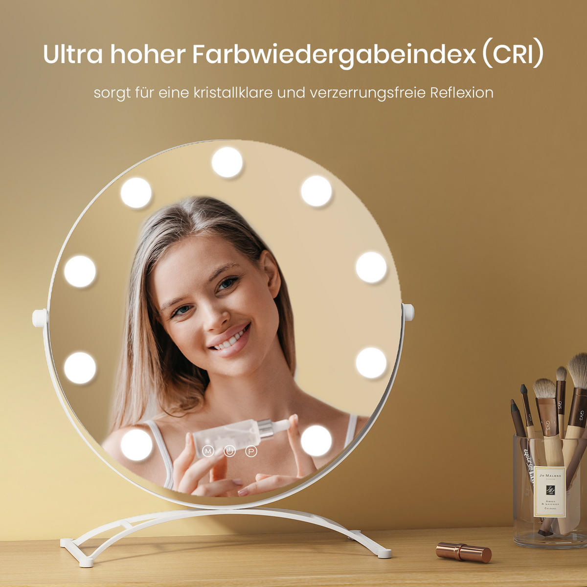 KOSMETIKSPIEGEL Rund mit Beleuchtung, Weiß, Ø40 cm - Weiß, Glas (40/16/40cm) - EMKE