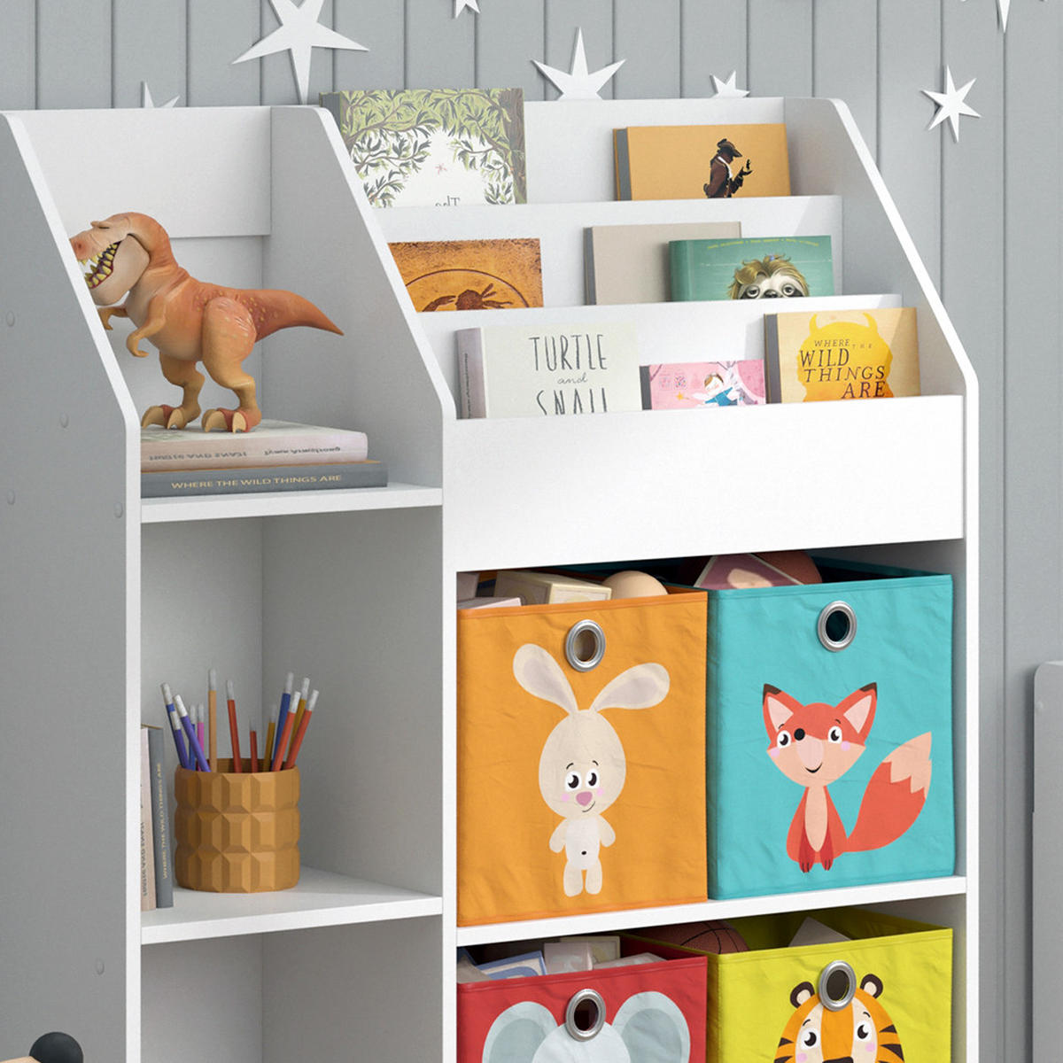 KINDERREGAL Luigi Weiß 100.4 x 114.2 cm mit 4 Faltboxen (bunt) - Weiß, Holzwerkstoff (100.4/114.2/30.9cm) - Vicco