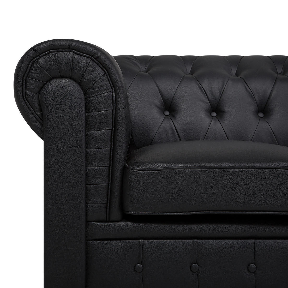 3-SITZER-SOFA Kunstleder Schwarz Chesterfield - Schwarz, Kunststoff/Textil (222/78/85cm) - Beliani