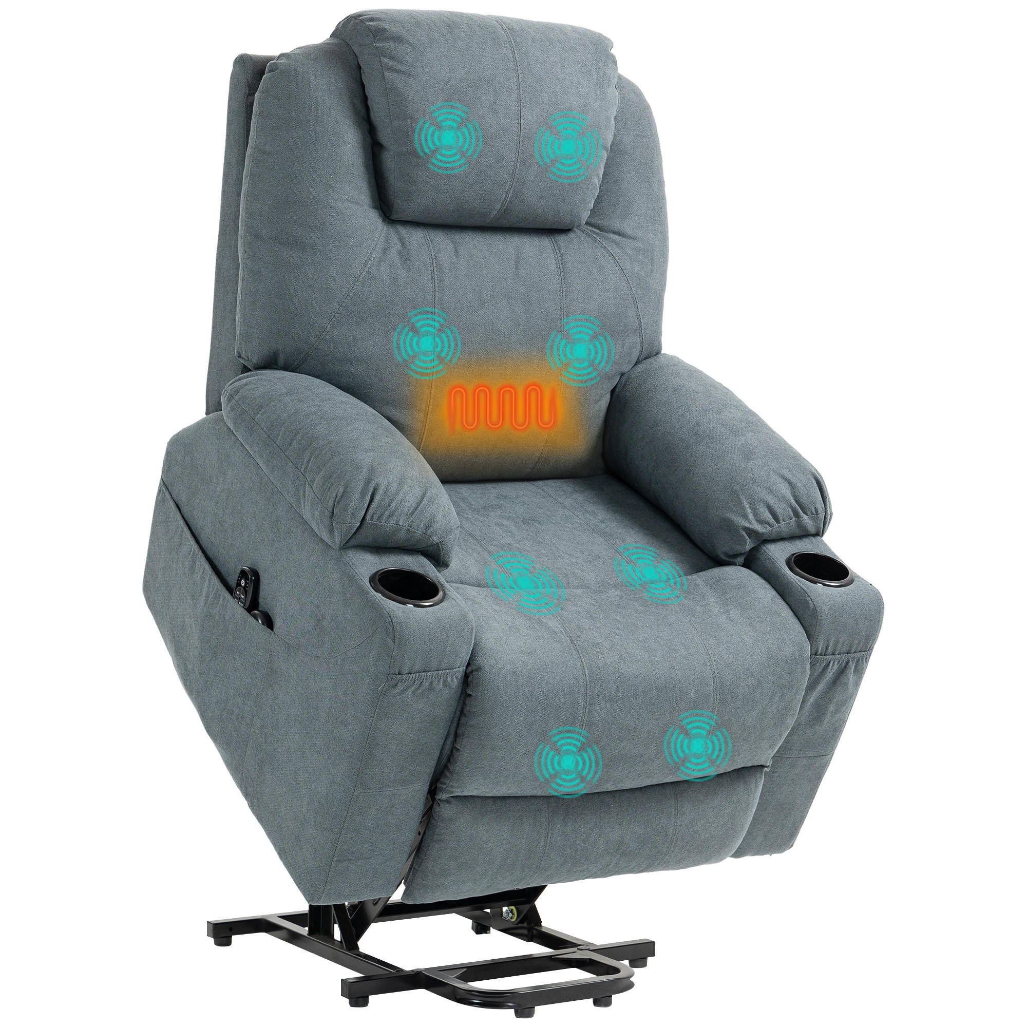 MASSAGESESSEL DE-06391 Mit Aufstehilfe, 8 Massagepunkte, 135° neigbar Grau - Dunkelgrau, Textil/Metall (90/107/101cm) - ComfortXL