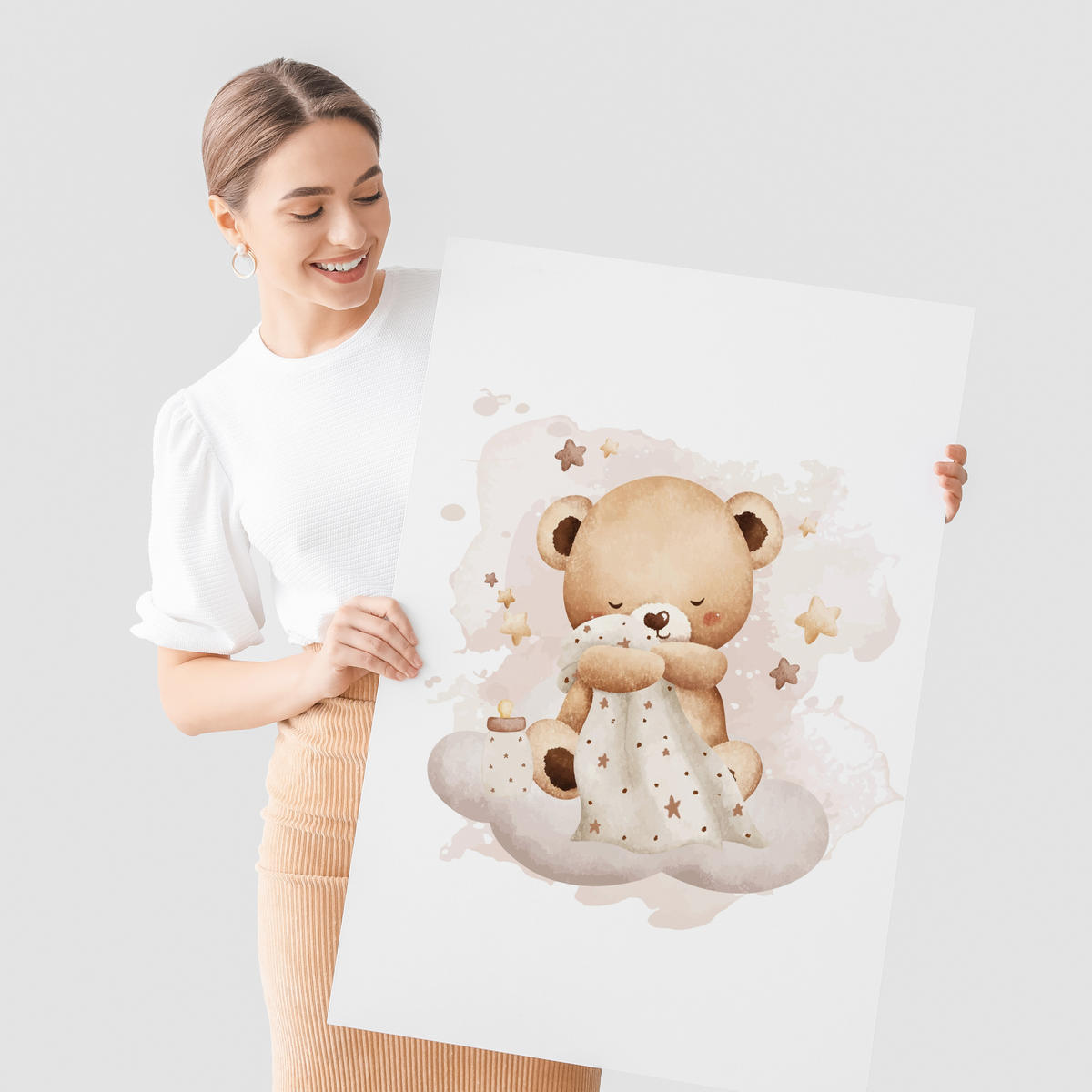 SADA PLAGÁTOV Do Detskej Izby Spiace Medvede Na Oblakoch Hviezdy 3x Plagát A3 30 x 42 cm - hnedá/biela, papier (30/42/1cm) - Muralo