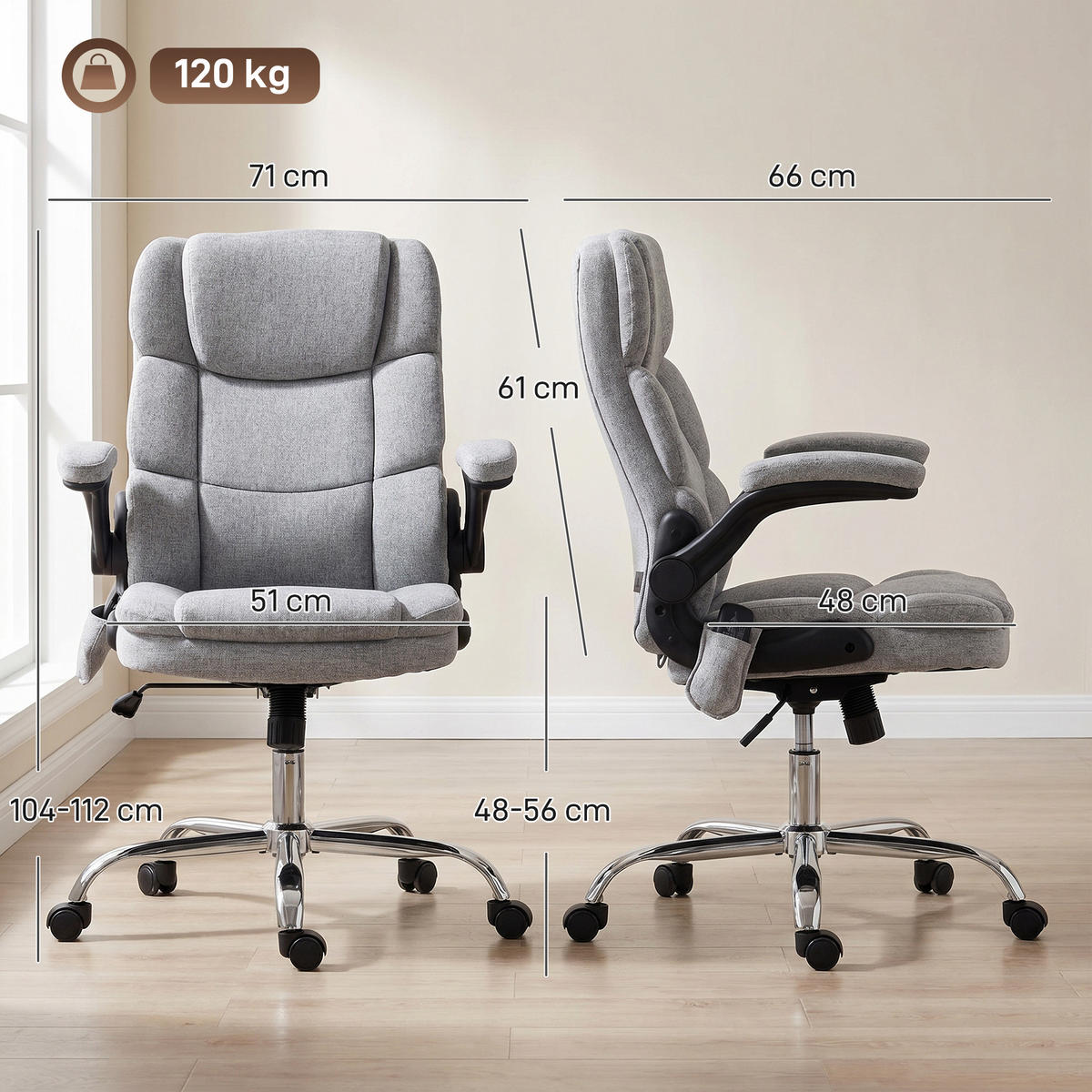 BÜROSTUHL Grau, Massagefunktion, Heizfunktion, 70/65/119 cm - Grau, Metall (71/112/66cm) - PANGIVO