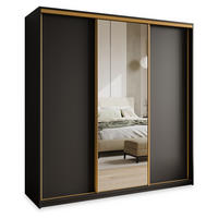 ŠATNÍ SKŘÍŇ S POSUVNÝMI DVEŘMI TAVI, 180/205/60 cm 3dveřová se zrcadlem a zásuvkami, černá - černá/zlatá, kompozitní dřevo (180/205/60cm) - MASSENO