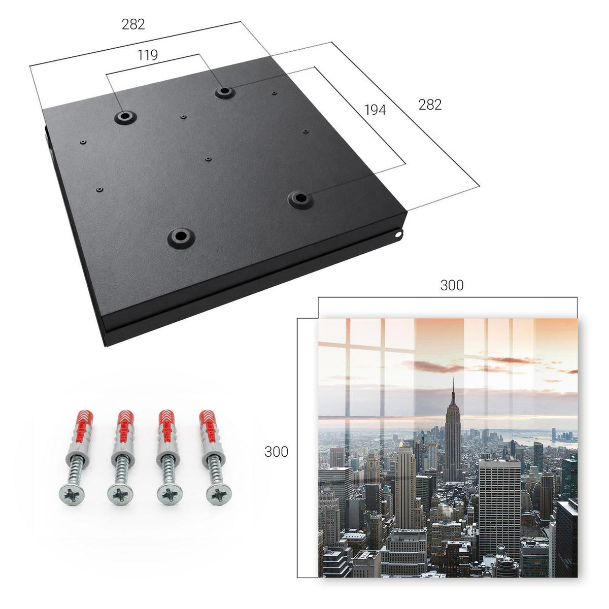 SCHLÜSSELBOX Schwarz 30x30 cm- Türöffnung nach rechts - Stadtpanorama - Grau, Metall (30/30/5cm) - TULUP