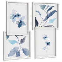 BILDER SET 4er Set - 50x50 cm & 40x60 cm Weißer Rahmen - Minimalistische blaue Blumen - Weiß, Kunststoff (50/50cm) - TULUP