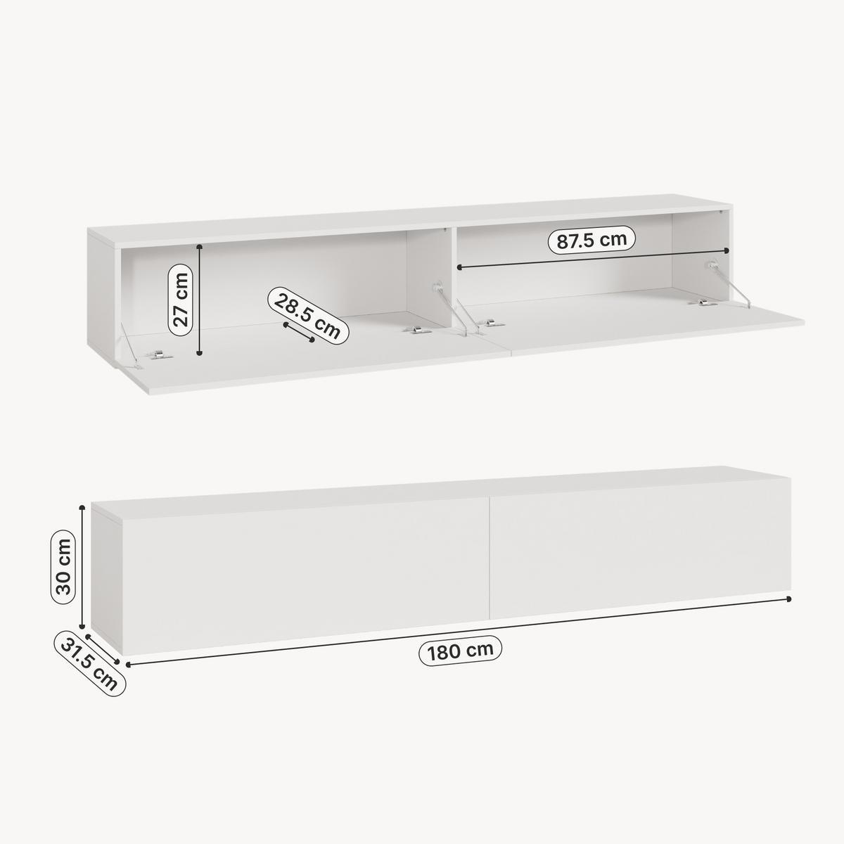 HÄNGELOWBOARD Evaton - Weiß, Holzwerkstoff (180/30/31.5cm) - [en.casa]