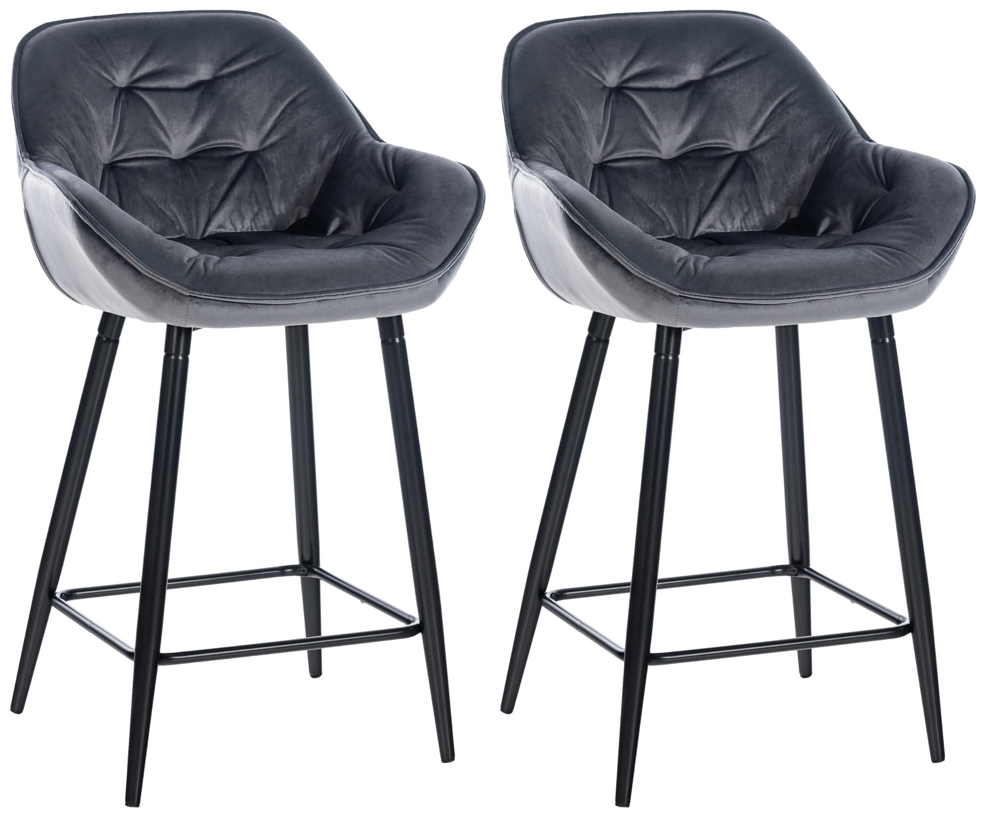 BARHOCKER 2er Set Samt dunkelgrau - Dunkelgrau/Schwarz, Textil/Metall (54/93.5/57.5cm) - CLP