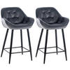 BARHOCKER 2er Set Samt dunkelgrau - Dunkelgrau/Schwarz, Textil/Metall (54/93.5/57.5cm) - CLP