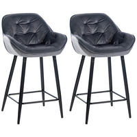 BARHOCKER 2er Set Samt dunkelgrau - Dunkelgrau/Schwarz, Textil/Metall (54/93.5/57.5cm) - CLP