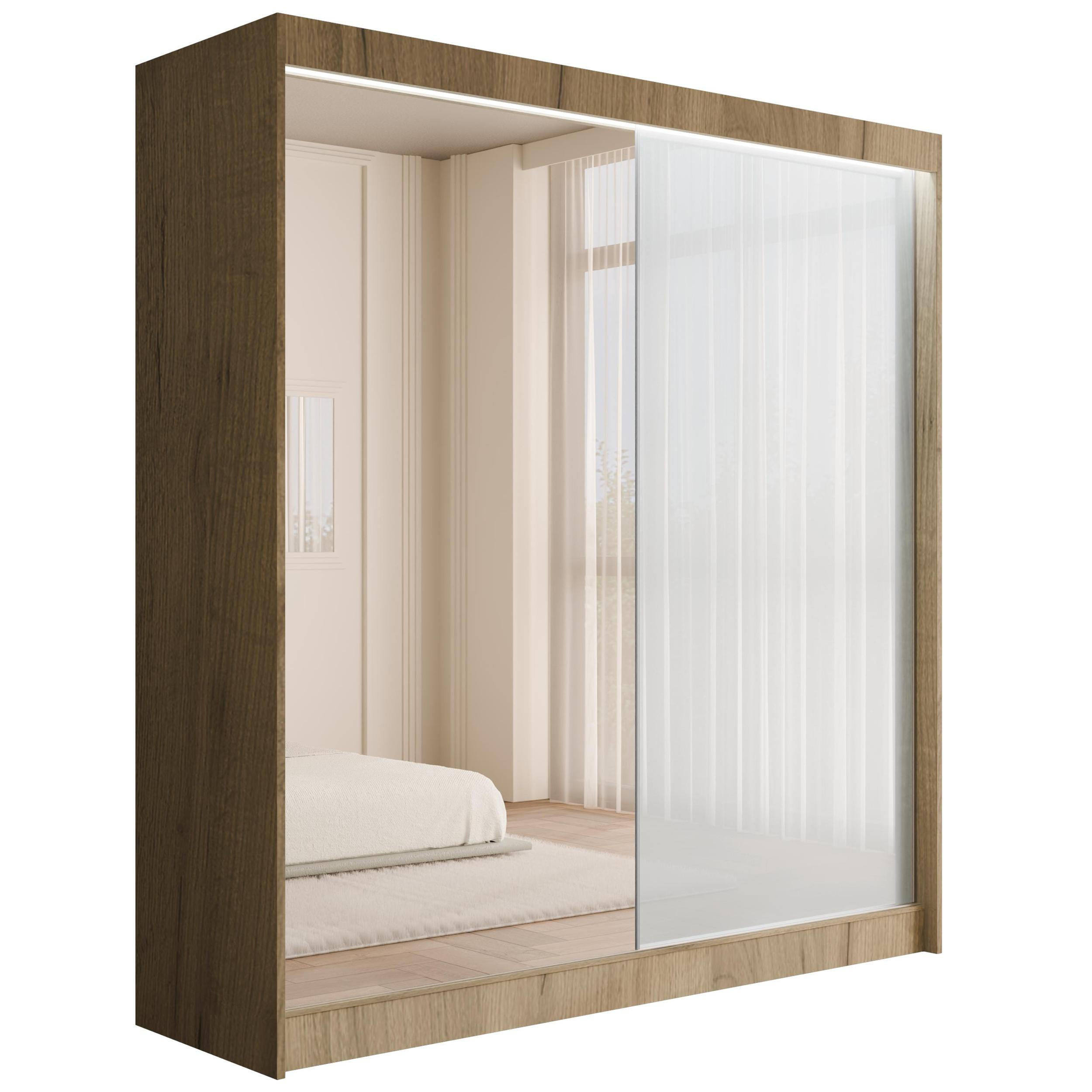 KLEIDERSCHRANK VESLI mit LED - 200 cm - Braun|Weiß - Braun/Weiß, Holzwerkstoff (200/215/61cm) - ALTDECOR