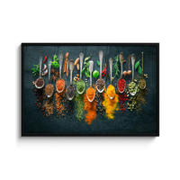 POSTER MIT RAHMENGERAHMTES BILD - Kräuter - Gewürze - Löffel - 120x80 cm - Currygelb, Papier (120/80cm) - MuchoWow