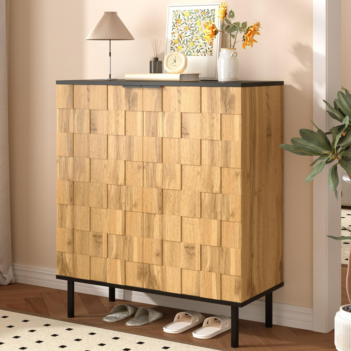 SCHUHSCHRANK Mosaik 2 Türen verstellbar - Naturfarben, Holzwerkstoff (80/91.5/35cm) - Fortuna Lai