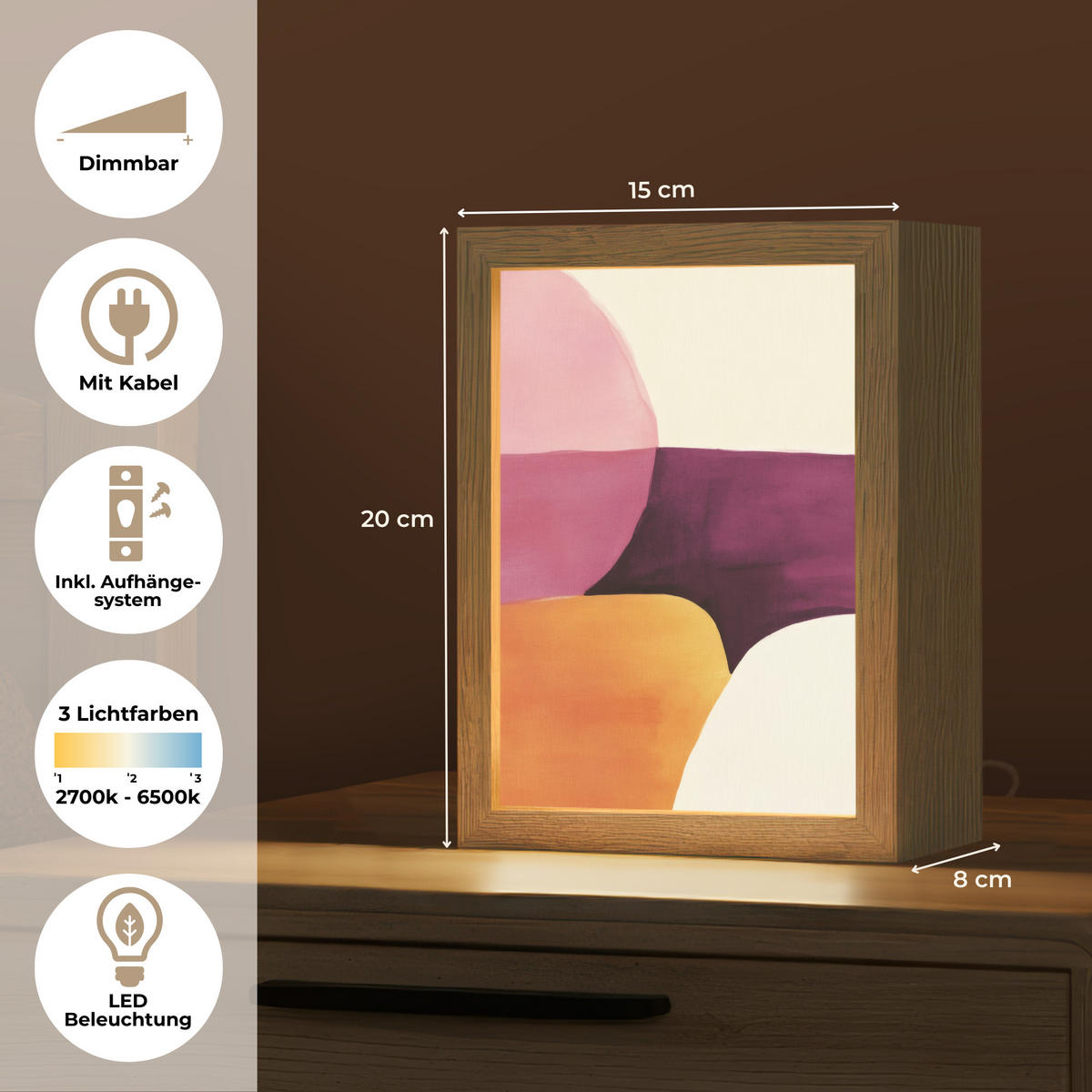 NÁSTĚNNÁ LAMPA Tvary - abstraktní - barevné 15x20 cm - růžová, kompozitní dřevo (15/20/8cm) - OnlyWow