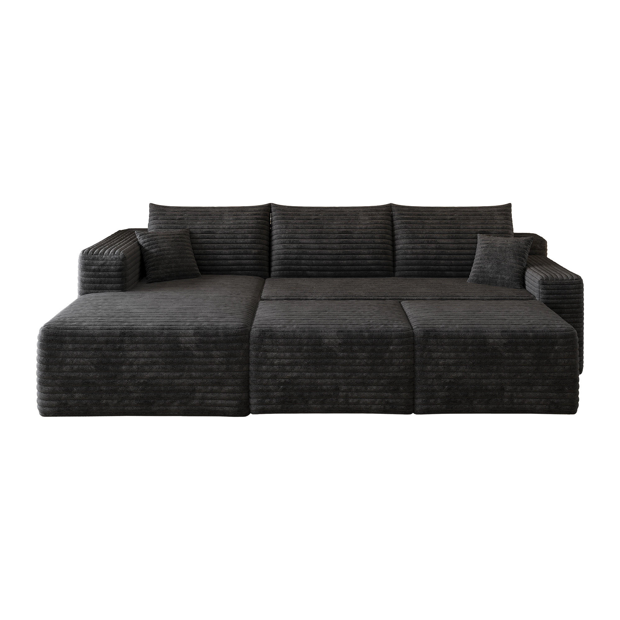ROHOVÁ sedací souprava 241 cm černá z látky s hlubokým sedákem a bez montáže - černá, textil (151/241cm) - OKWISH