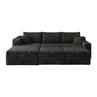 ECKSOFA 241/151/58 cm schwarz aus Stoff mit Cordbezug und Chaiselongue - Schwarz, Textil (151/241cm) - OKWISH