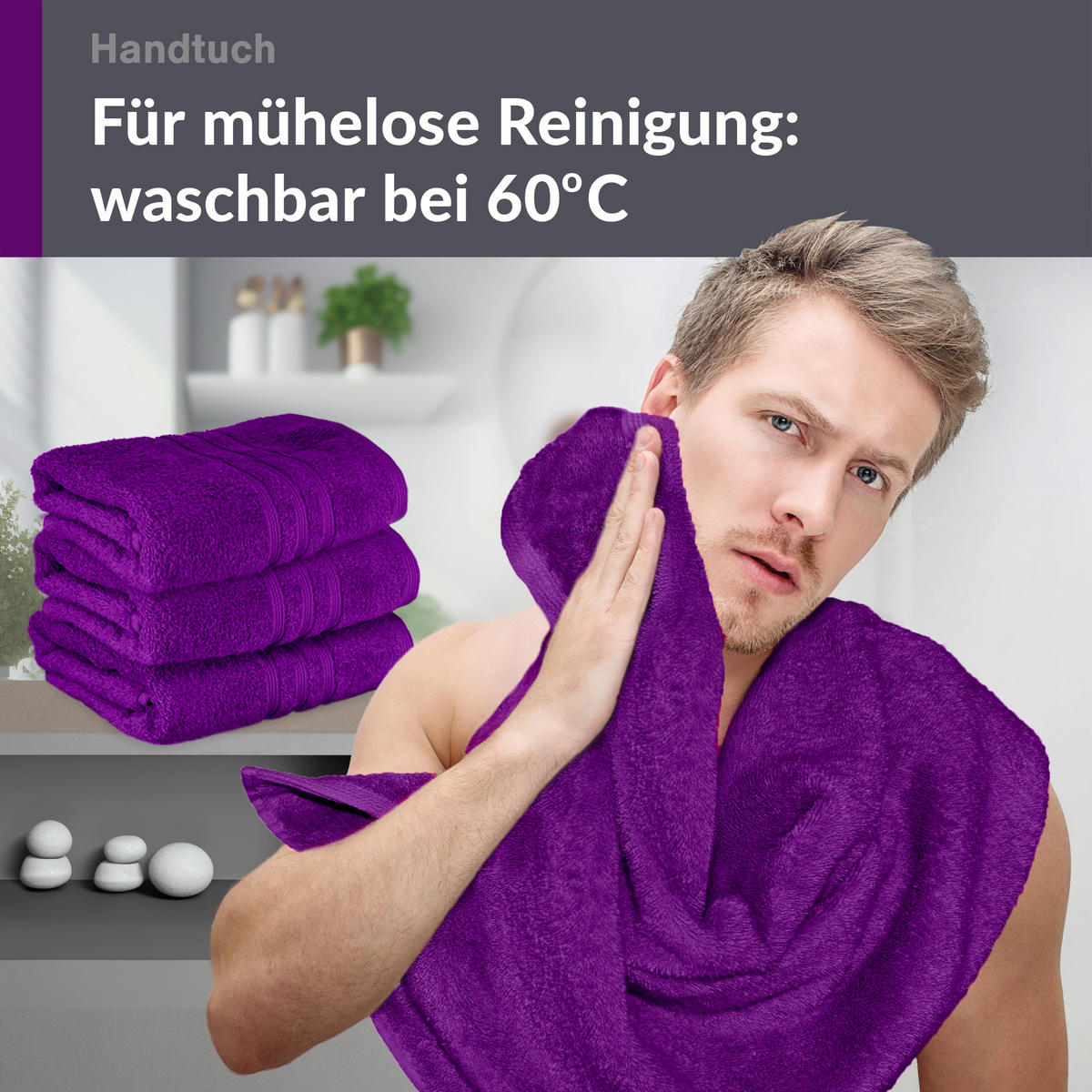 HANDTUCH 50x100 cm London Aubergine Lila 4er Set - Aubergine, Textil (50/100cm) - Lashuma