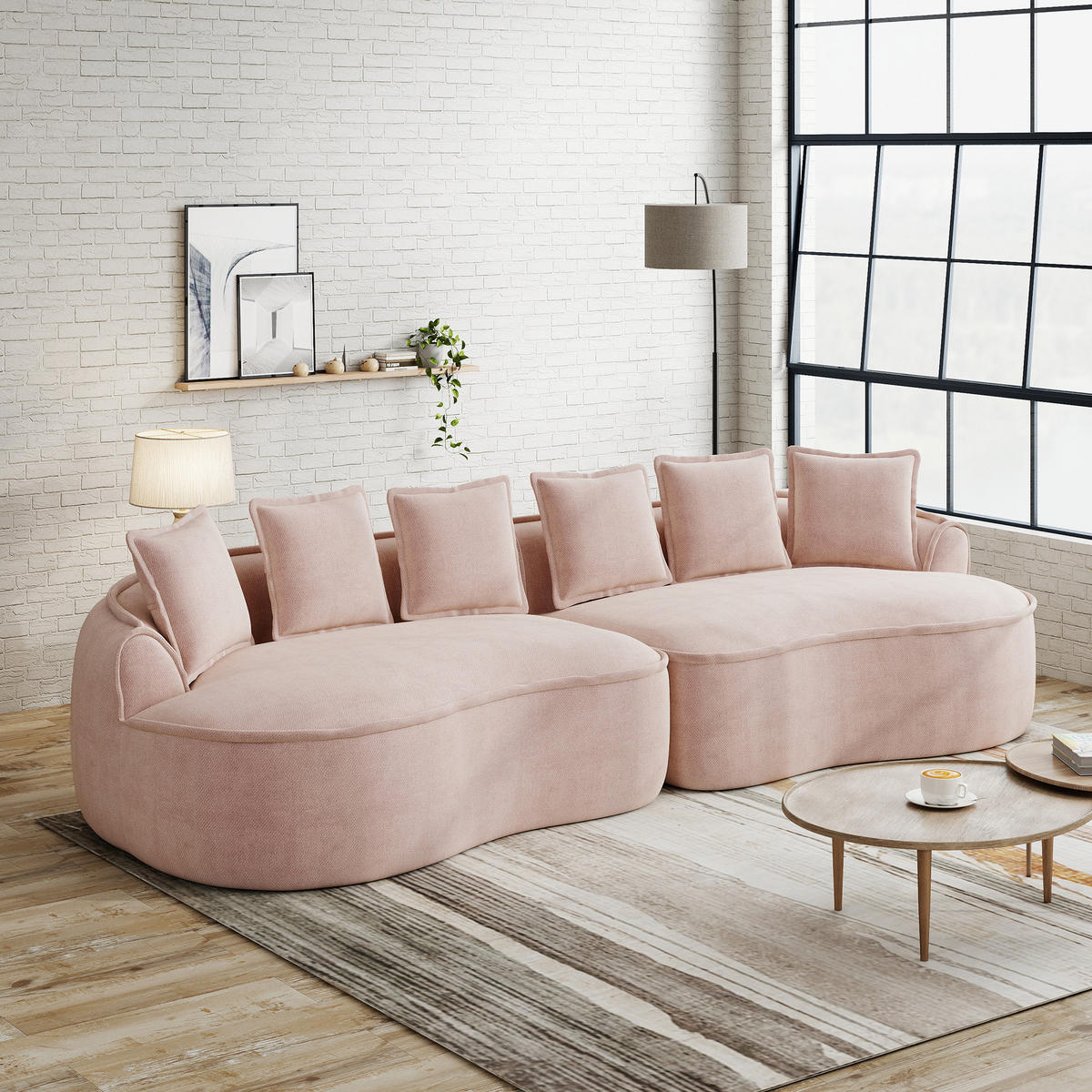 4-SITZER Sofa 320×114×67 cm aus Chenille-Stoff rahmenlos montagefrei, rosa - Rosa, Textil (114/67/320cm)