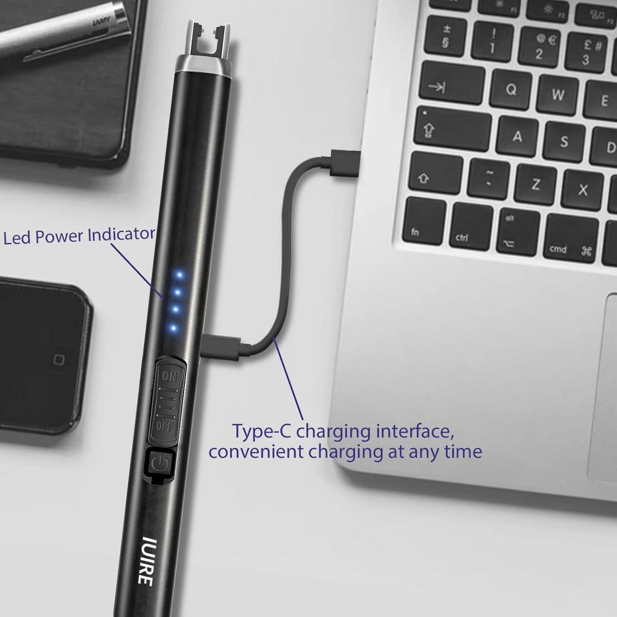 FEUERZEUG Lichtbogen wiederaufladbar USB-C windresistent 2er Set Schwarz - Schwarz, Metall (1.5/1.5/18.9cm)