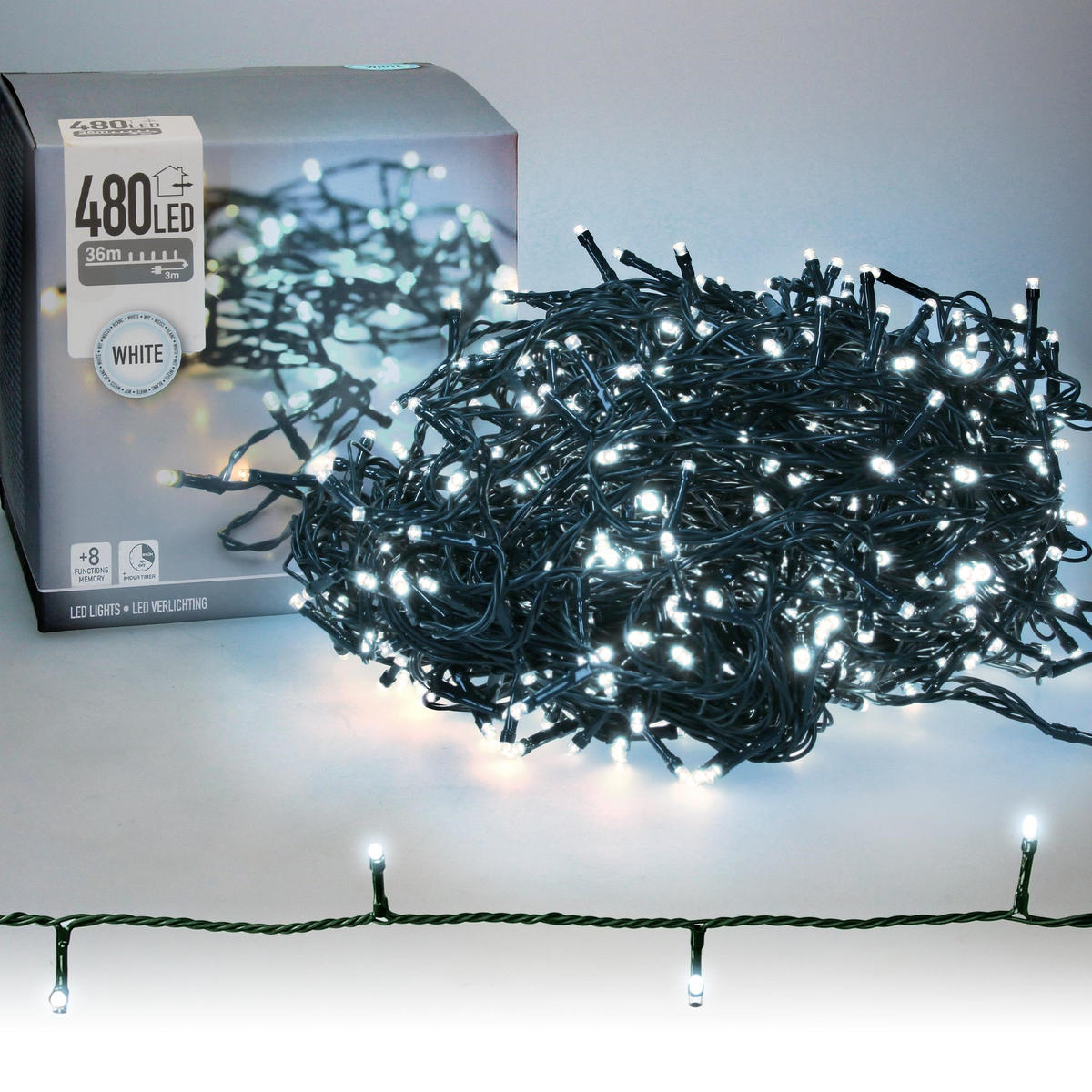 LED CLUSTER LICHTERKETTE 36m 480 LEDs Kaltweiß - Dunkelgrün, Kunststoff (3900cm) - ECD-Germany