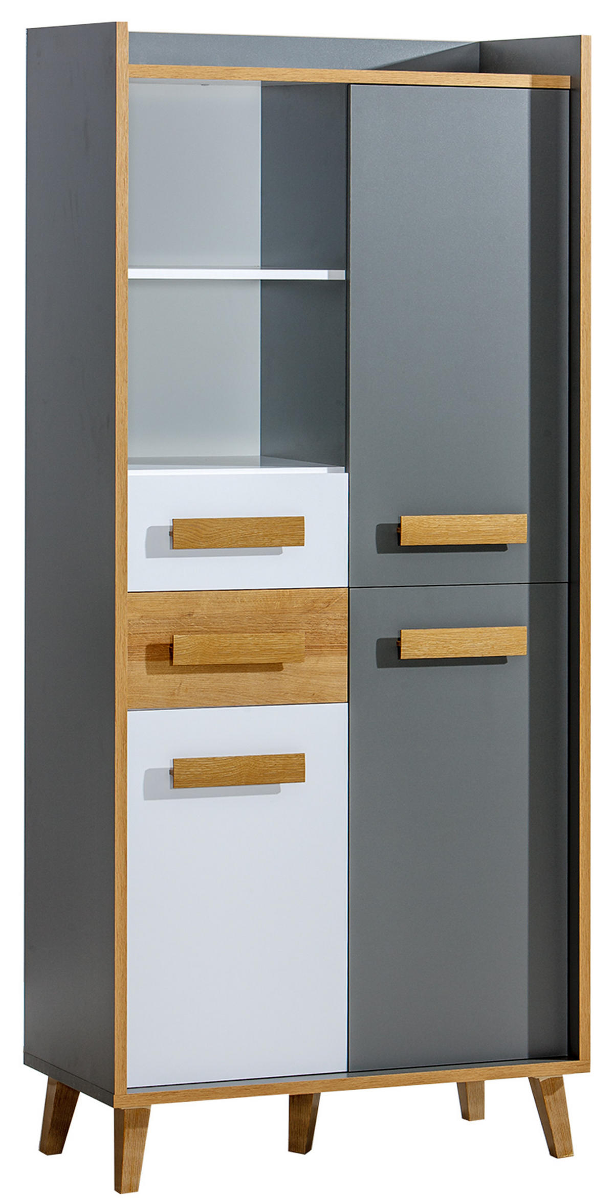 JUGENDZIMMER Werso in Weß, Riviera Eiche und Anthrazit 6 teiliges Komplett Set Kinderzimmer - Grau, Holzwerkstoff (120/200/80cm)