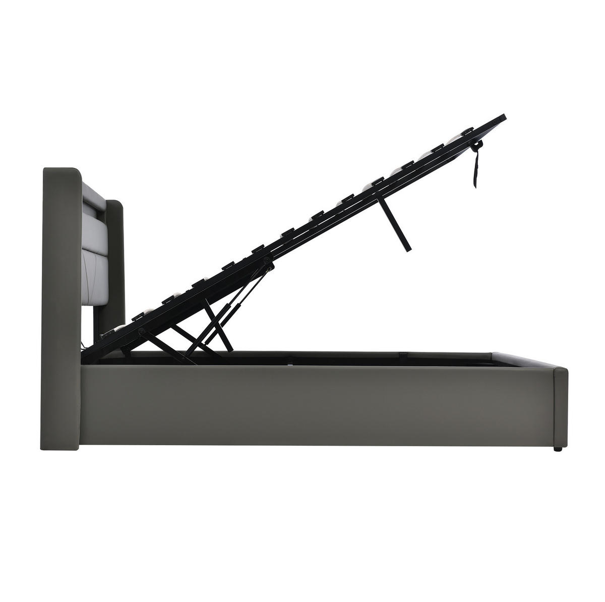 POLSTERBETT 140/200 cm mit hydraulischem Bettkasten & LED-Kopfteil, Grau - Grau, Kunststoff (140/200cm) - Redom