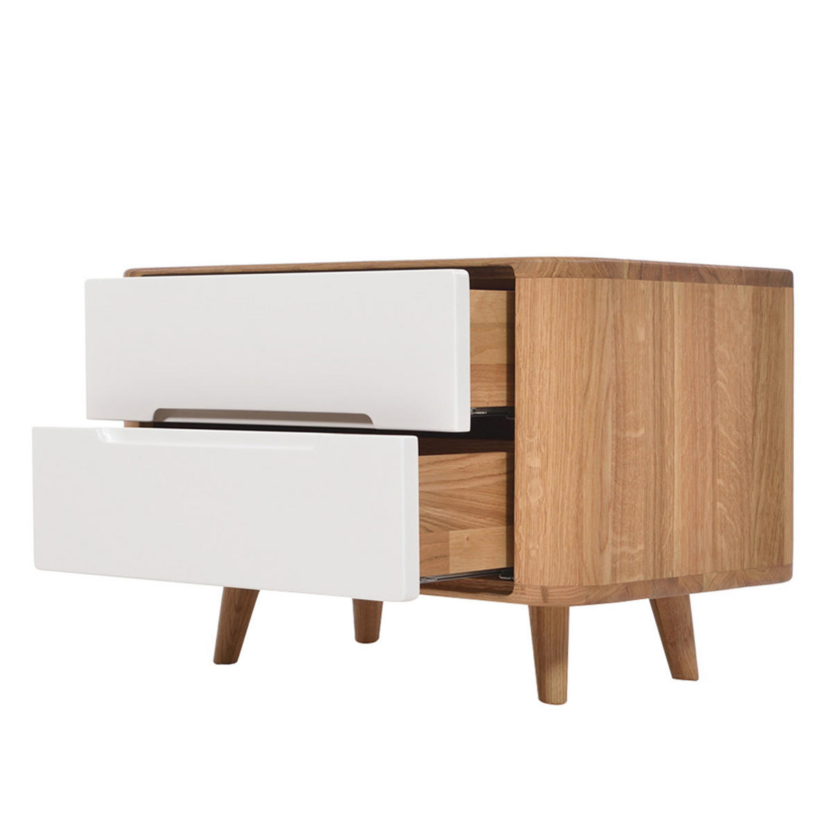 NACHTKOMMODE - Wildeiche teilmassiv - Wildeiche / Weiß - Weiß, Holz/Holzwerkstoff (60/40/42cm) - home24