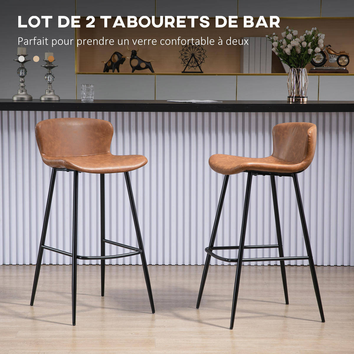 BARHOCKER 2er-Set DE-14720 76 cm Sitzhöhe mit Rückenlehne Braun - Braun, Metall (49/94.6/45cm) - ComfortXL