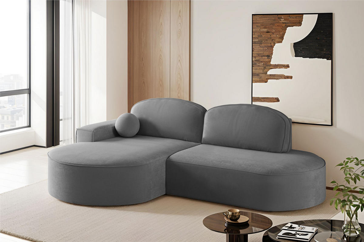 ECKSOFA mit Schlaffunktion und Bettkasten Modena Runden stoff Salvador Anthrazit Links - Anthrazit, Holz/Textil (179/278cm) - Kaiser Möbel