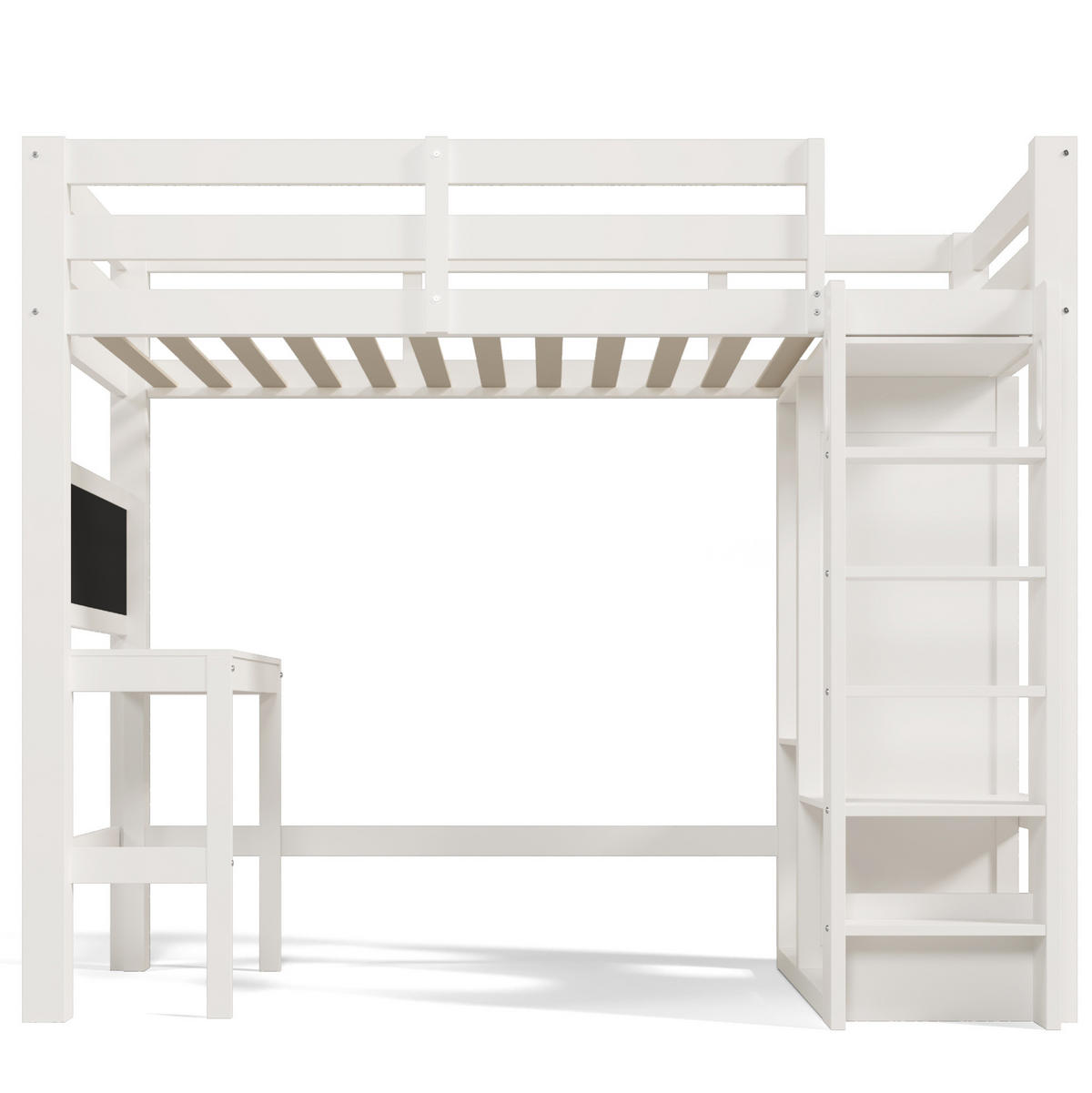 HOCHBETT 90/200 cm in Weiß mit Schreibtisch, Kreidetafel und offenem Kleiderschrank - Weiß, Holzwerkstoff (90/200cm) - Flora Grace