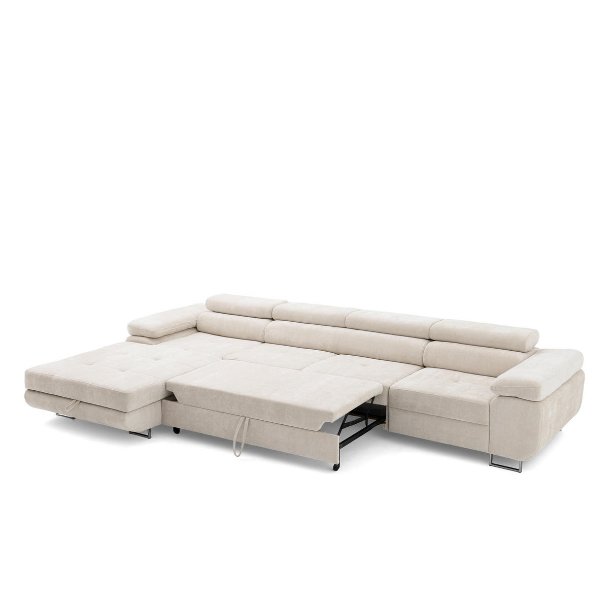 ECKSOFA ALONZO MAXI Links mit Schlaffunktion 125x195 Chenille Beige - Chromfarben/Beige, Holz/Textil (350/203cm) - Muffo