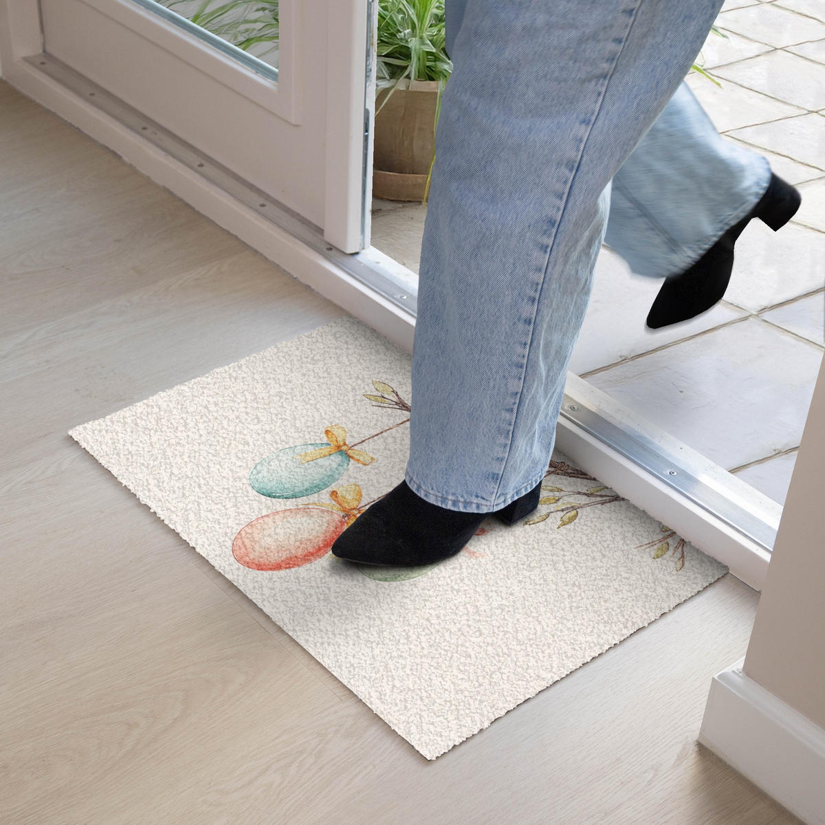 FUSSMATTE Osterkuchen - Schleife - Eier 60x40 cm - Creme, Kunststoff (40/60cm) - MuchoWow