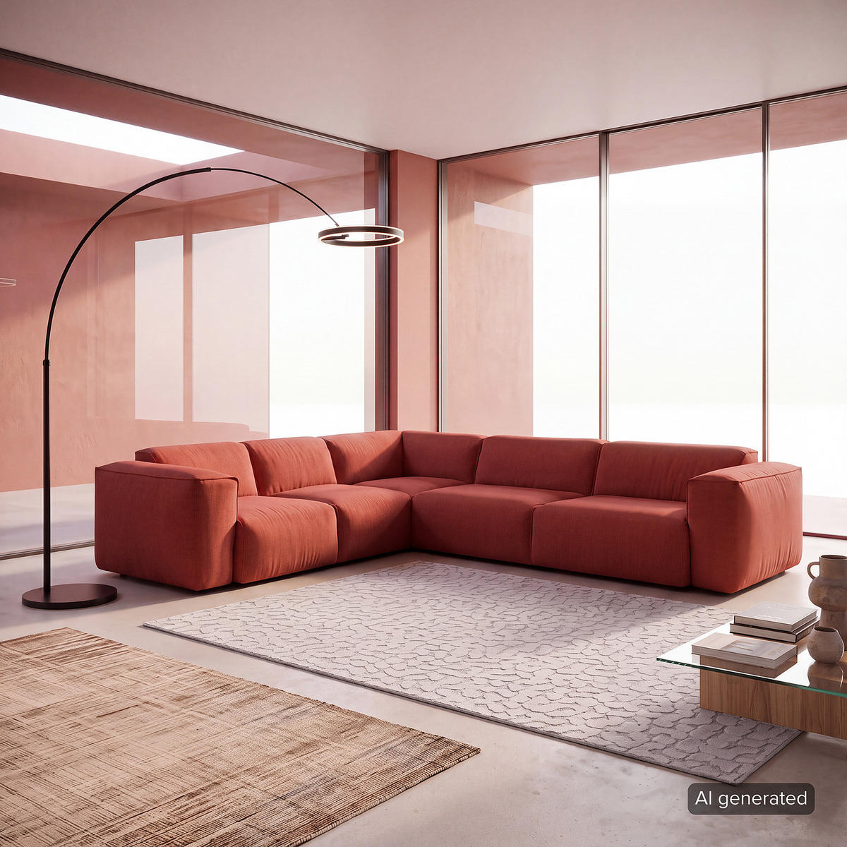 ECKSOFA mit Rundecke - Rot/Schwarz, Kunststoff/Textil (325/260cm) - home24